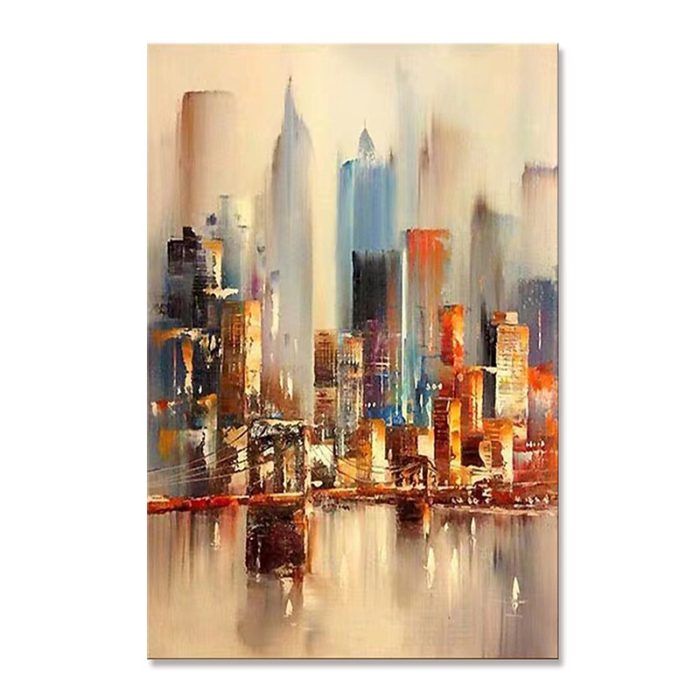 New York Oil Paintings Modern Textured Cityscape Canvas Art - Image 2