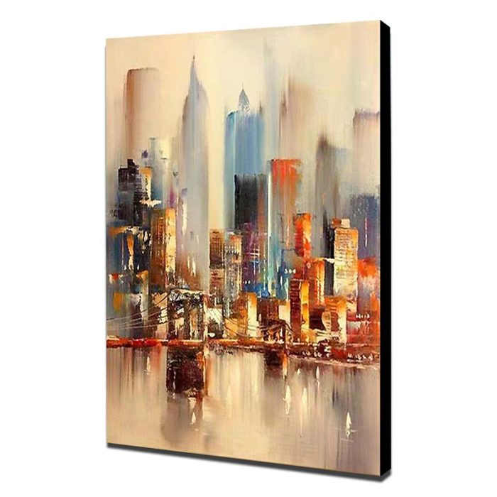 New York Oil Paintings Modern Textured Cityscape Canvas Art - Image 3