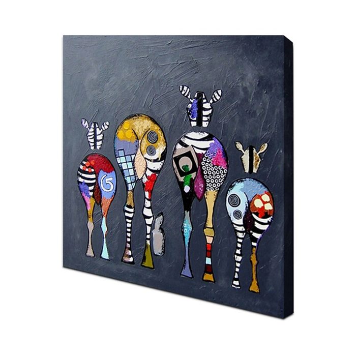 Nursery Oil Painting Hand Painted Graffiti Zebra Family Canvas Art - Image 4