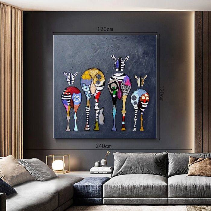 Nursery Oil Painting Hand Painted Graffiti Zebra Family Canvas Art