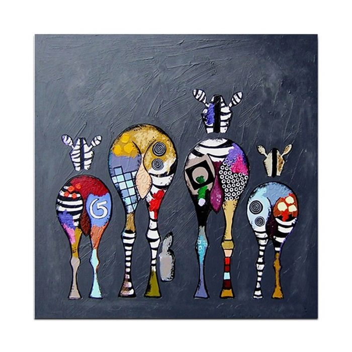 Nursery Oil Painting Hand Painted Graffiti Zebra Family Canvas Art - Image 2