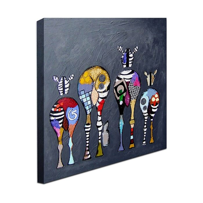 Nursery Oil Painting Hand Painted Graffiti Zebra Family Canvas Art - Image 3