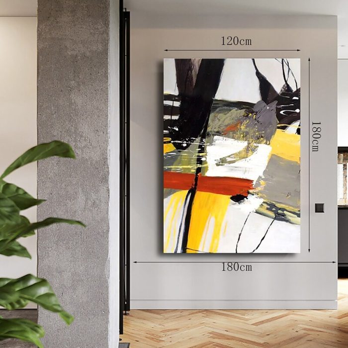 Original Abstract Painting Black & Yellow & White & Red Wall Art