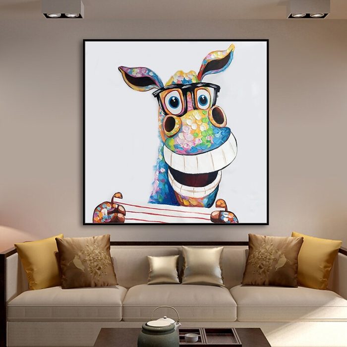 Pop Art Oil Painting Funny Animals Happy Donkey Canvas Art Decor