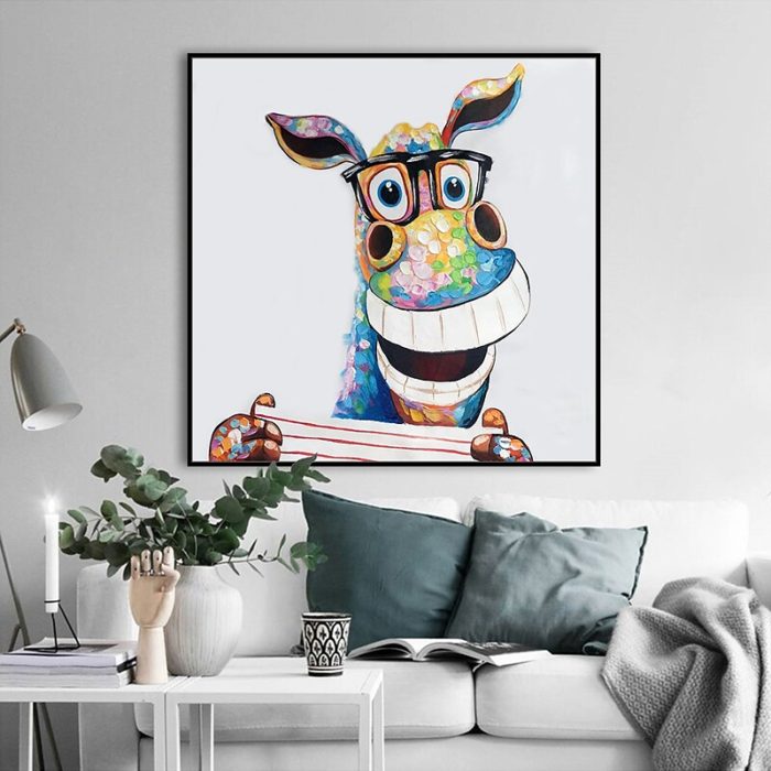 Pop Art Oil Painting Funny Animals Happy Donkey Canvas Art Decor - Image 5