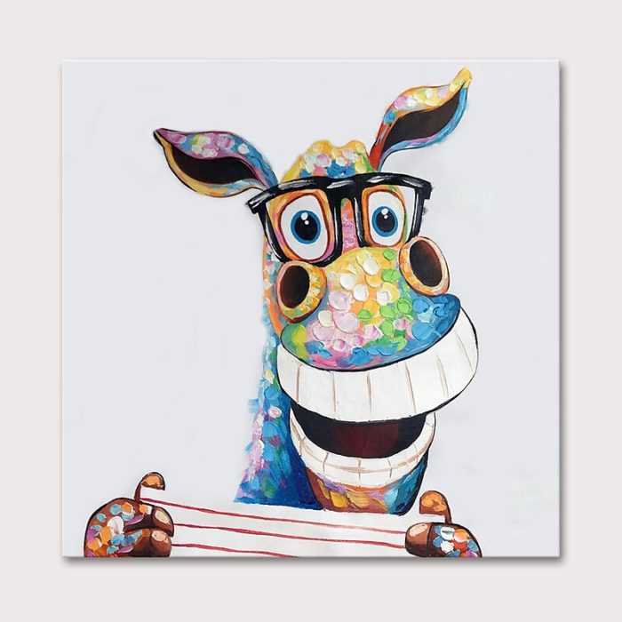 Pop Art Oil Painting Funny Animals Happy Donkey Canvas Art Decor - Image 2