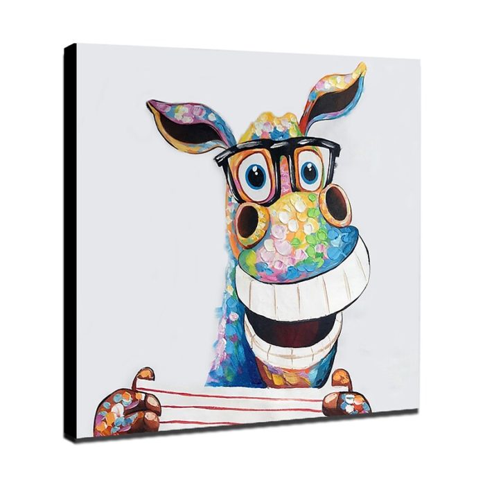 Pop Art Oil Painting Funny Animals Happy Donkey Canvas Art Decor - Image 3