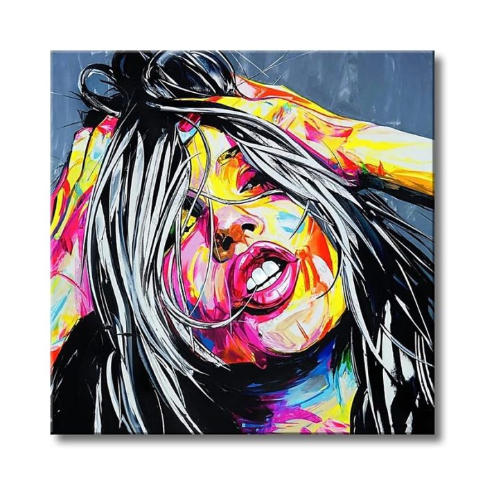 Pop Art Portrait Painting Acrylic Faces Original Canvas Wall Art - Image 2