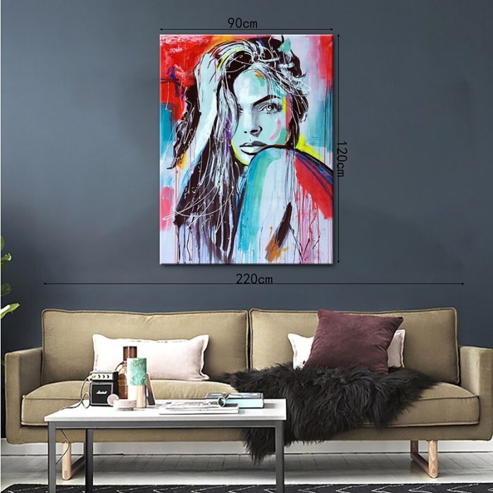 Portrait Woman Oil Painting Abstract Art Decor Home & Office