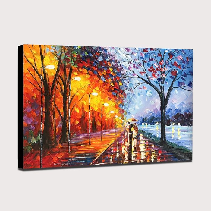Rainy River Landscape Oil Painting Textured Tree Canvas Wall Art - Image 3