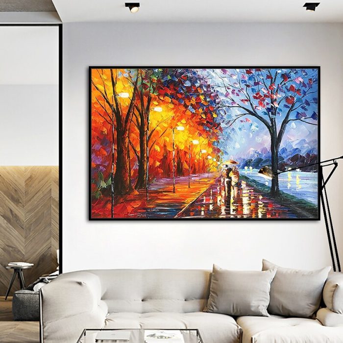Rainy River Landscape Oil Painting Textured Tree Canvas Wall Art - Image 5