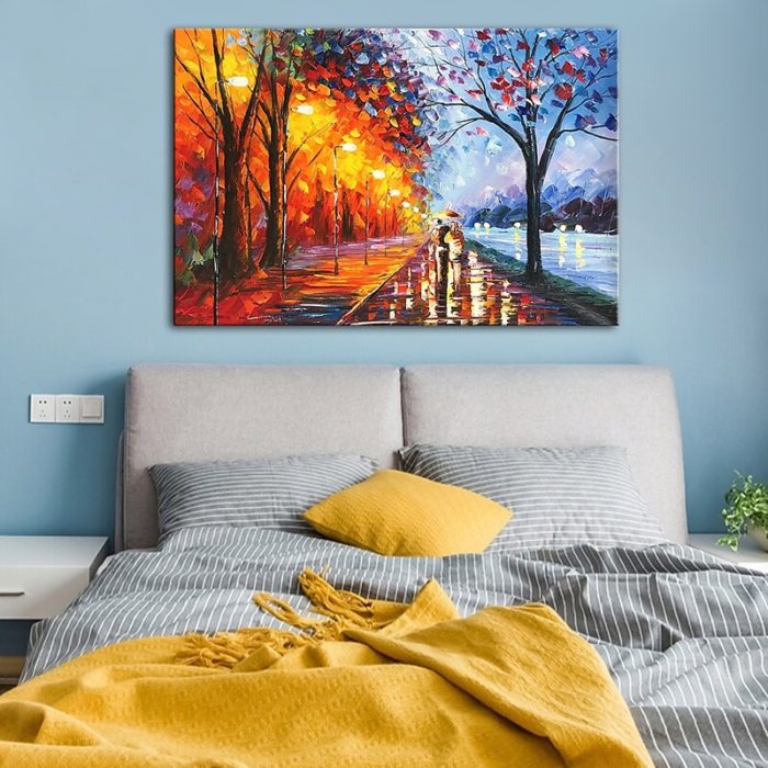 Rainy River Landscape Oil Painting Textured Tree Canvas Wall Art