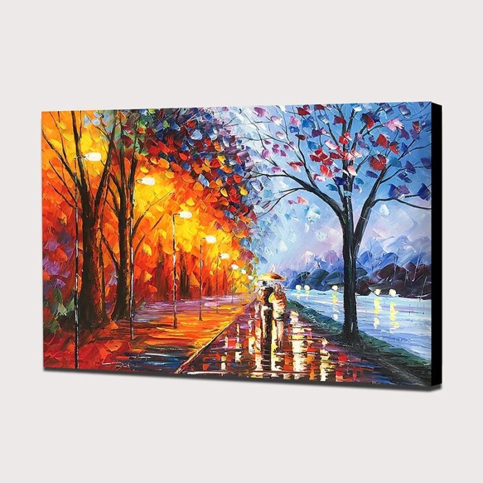 Rainy River Landscape Oil Painting Textured Tree Canvas Wall Art - Image 4