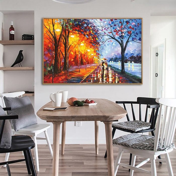 Rainy River Landscape Oil Painting Textured Tree Canvas Wall Art - Image 7
