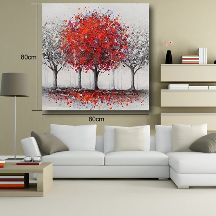 Red And White Trees of Life Oil Painting Living Room Wall Decor