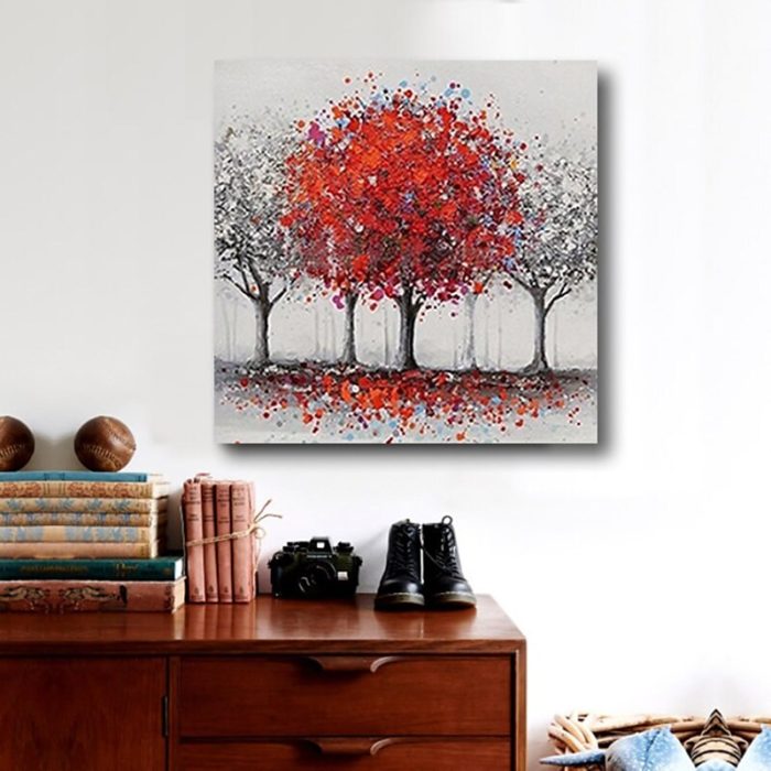 Red And White Trees of Life Oil Painting Living Room Wall Decor - Image 6
