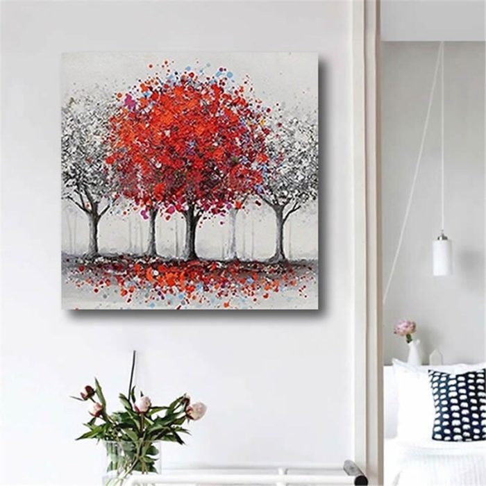 Red And White Trees of Life Oil Painting Living Room Wall Decor - Image 5