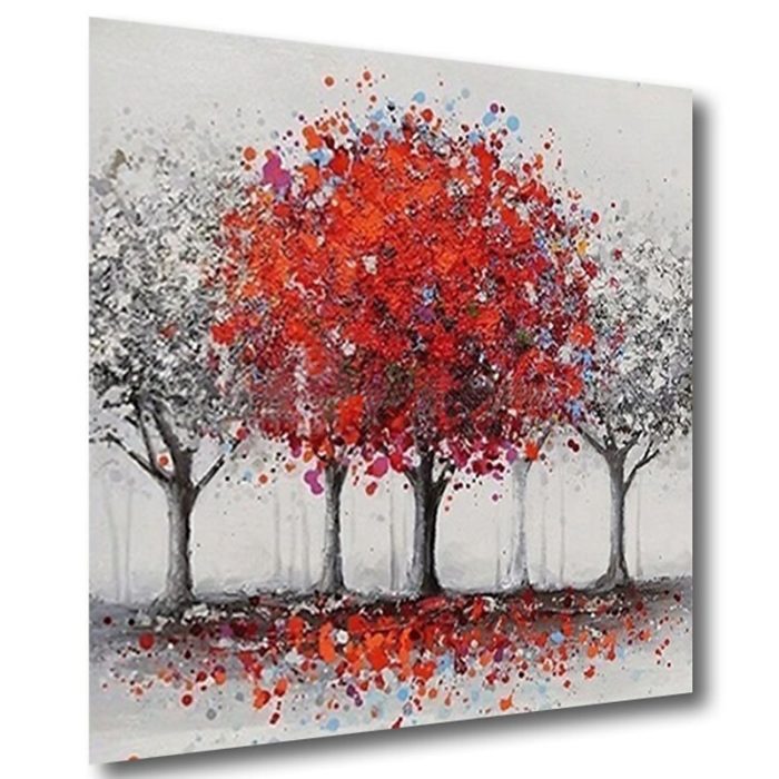 Red And White Trees of Life Oil Painting Living Room Wall Decor - Image 3