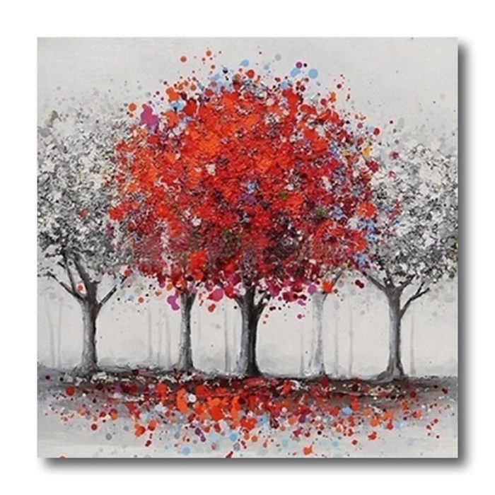 Red And White Trees of Life Oil Painting Living Room Wall Decor - Image 2