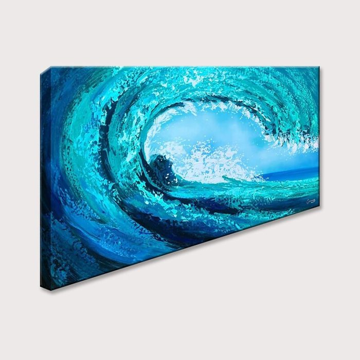 Rolling Sea Wave Painting Teal Blue Canvas Art Decor Living Room - Image 2