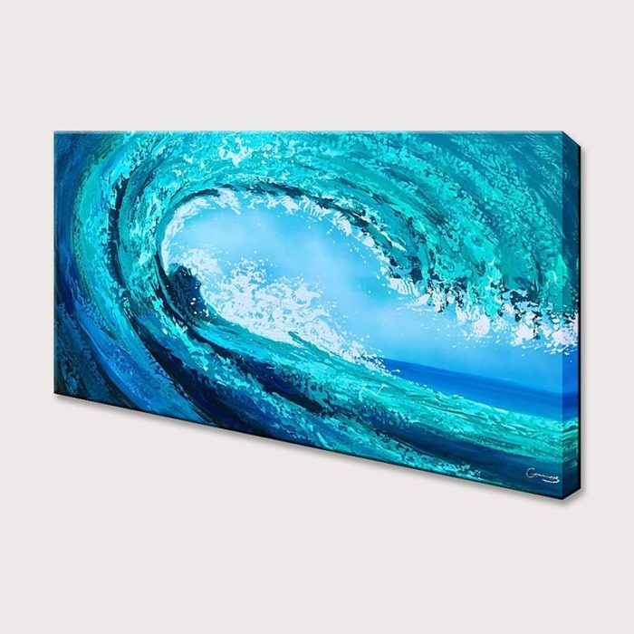 Rolling Sea Wave Painting Teal Blue Canvas Art Decor Living Room - Image 5