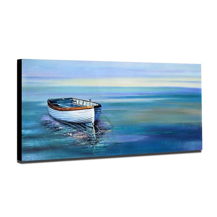 Sailboat Reflection In Sea Oil Painting Brilliant Blue Canvas Art - Image 3