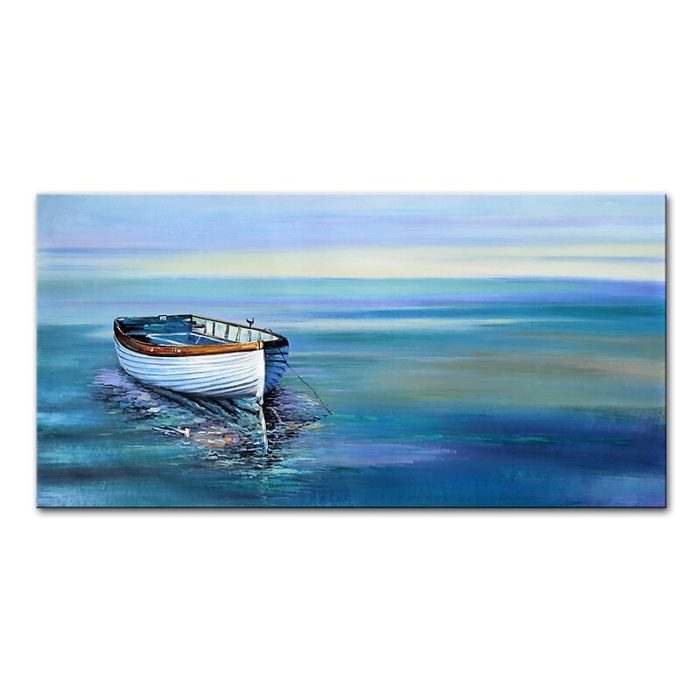 Sailboat Reflection In Sea Oil Painting Brilliant Blue Canvas Art - Image 2
