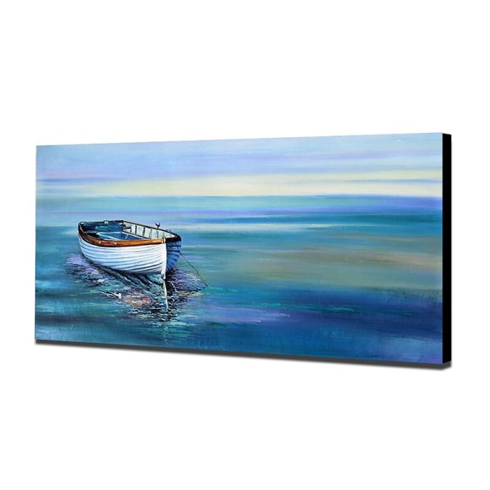 Sailboat Reflection In Sea Oil Painting Brilliant Blue Canvas Art - Image 4