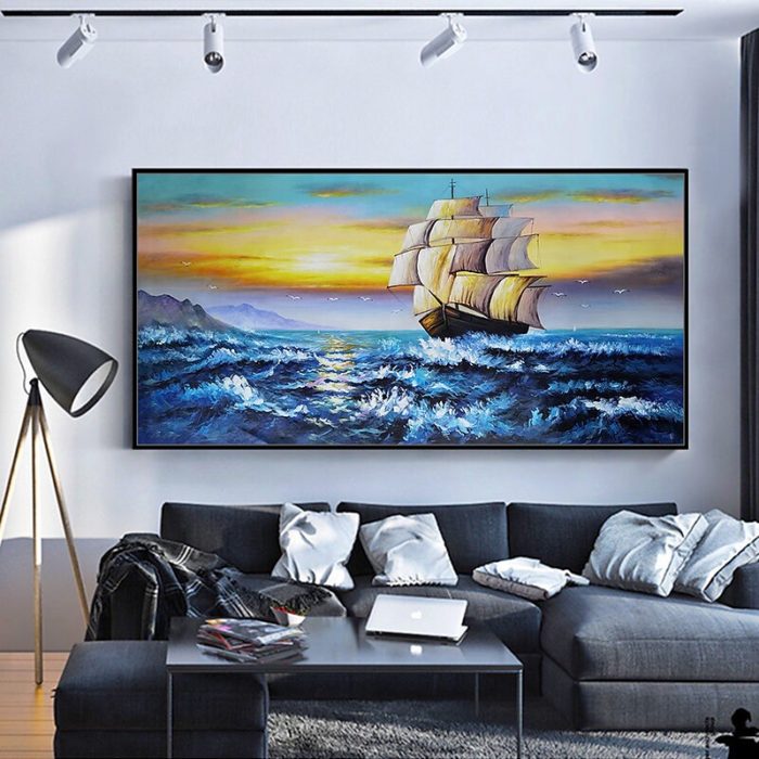 Ship Wall Art Decor Ocean Scenery Blue Artwork For Home Wall - Image 5
