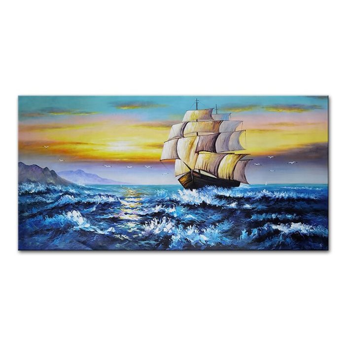 Ship Wall Art Decor Ocean Scenery Blue Artwork For Home Wall - Image 2