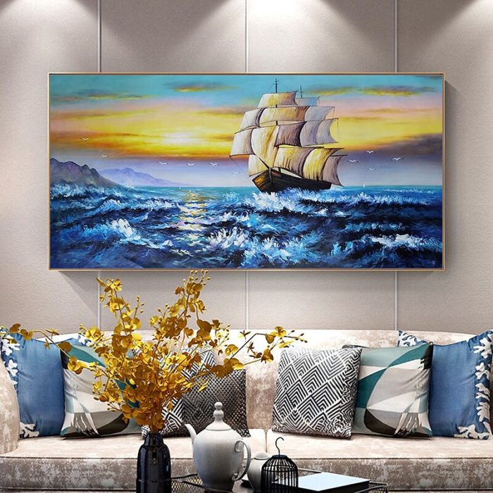 Ship Wall Art Decor Ocean Scenery Blue Artwork For Home Wall - Image 6