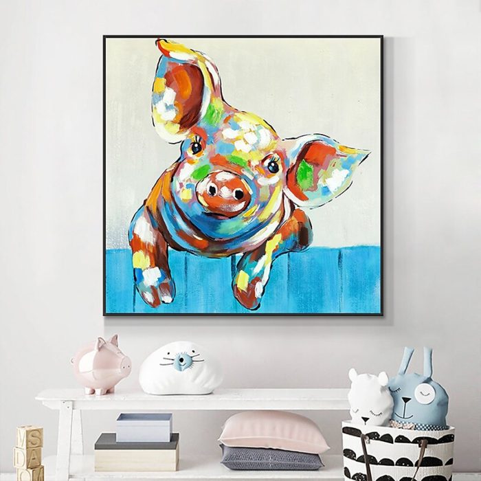 Square Pig Wall Art Cute Animal Oil Painting Home Decoration - Image 6