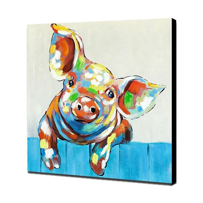 Square Pig Wall Art Cute Animal Oil Painting Home Decoration - Image 4