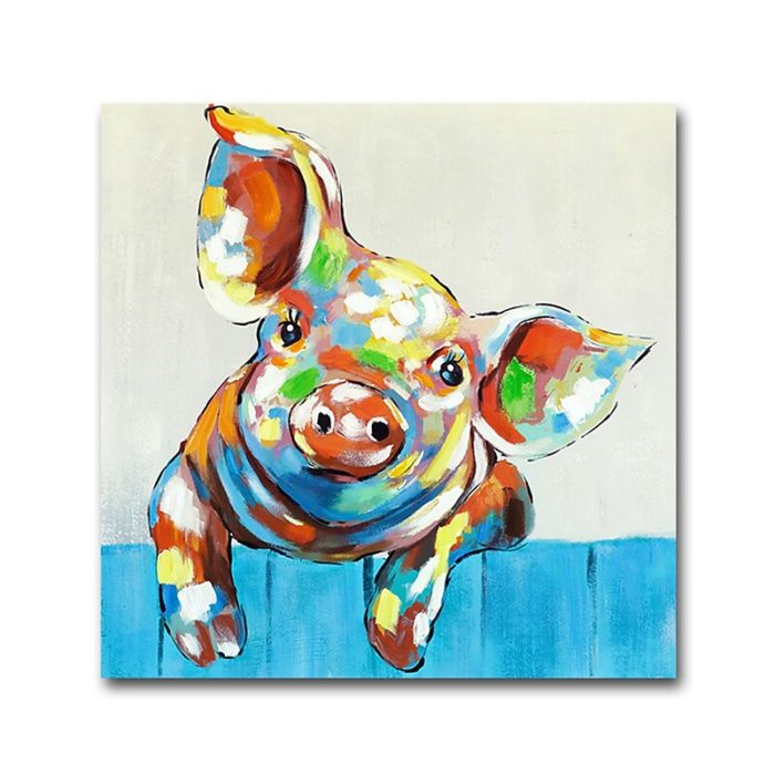 Square Pig Wall Art Cute Animal Oil Painting Home Decoration - Image 2