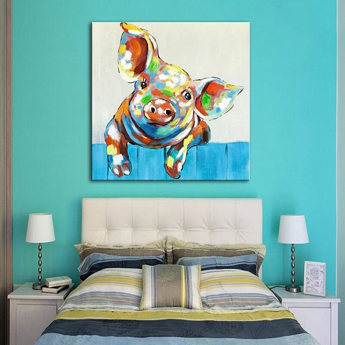 Square Pig Wall Art Cute Animal Oil Painting Home Decoration - Image 5