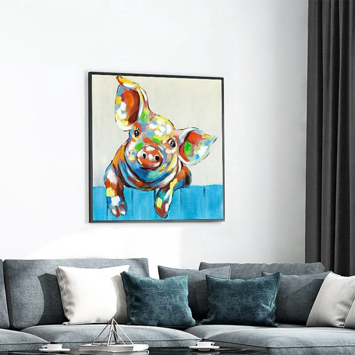 Square Pig Wall Art Cute Animal Oil Painting Home Decoration - Image 7