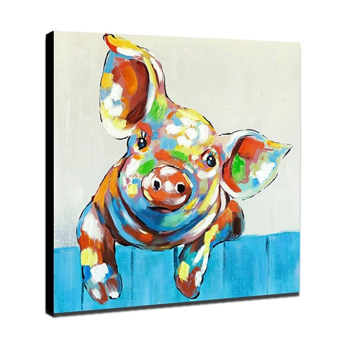 Square Pig Wall Art Cute Animal Oil Painting Home Decoration - Image 3