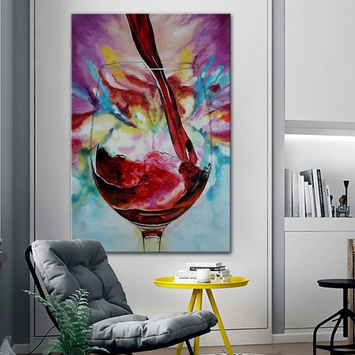 Super Large Red Wine Glass And Wine Canvas Painting Home Decor - Image 3