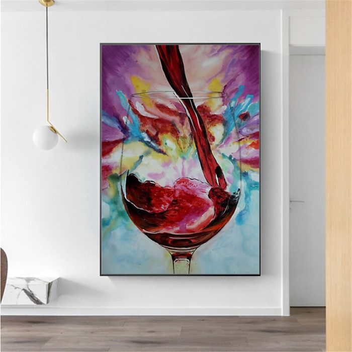 Super Large Red Wine Glass And Wine Canvas Painting Home Decor - Image 5