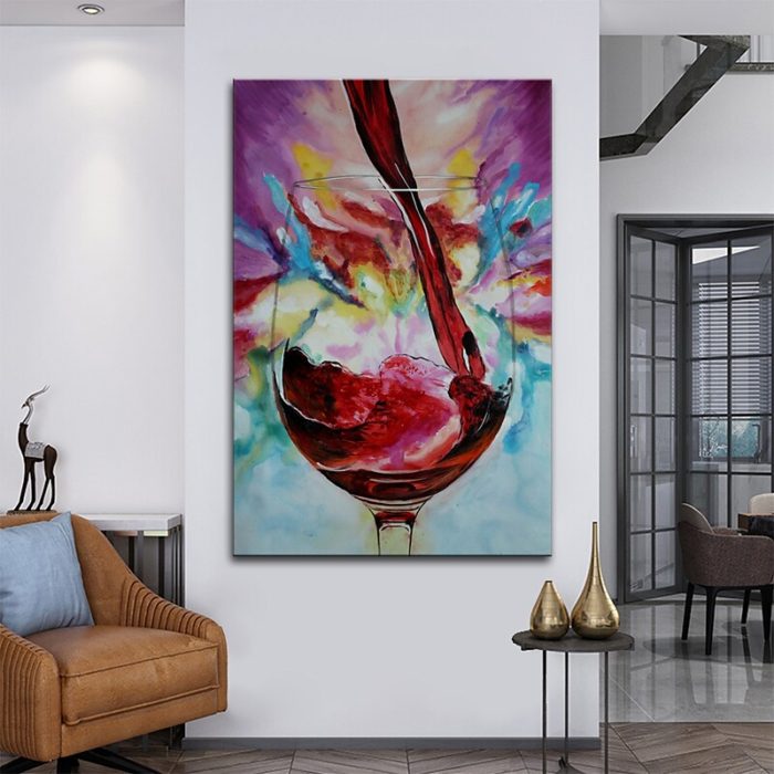 Super Large Red Wine Glass And Wine Canvas Painting Home Decor - Image 4