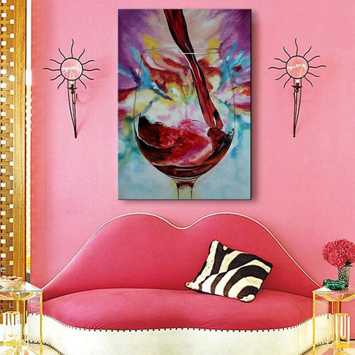 Super Large Red Wine Glass And Wine Canvas Painting Home Decor