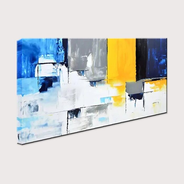 Textured Abstract Oil Paintings Blue White Yellow Grey Artwork - Image 3