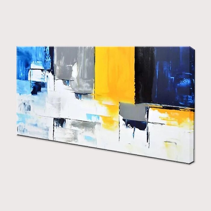 Textured Abstract Oil Paintings Blue White Yellow Grey Artwork - Image 4