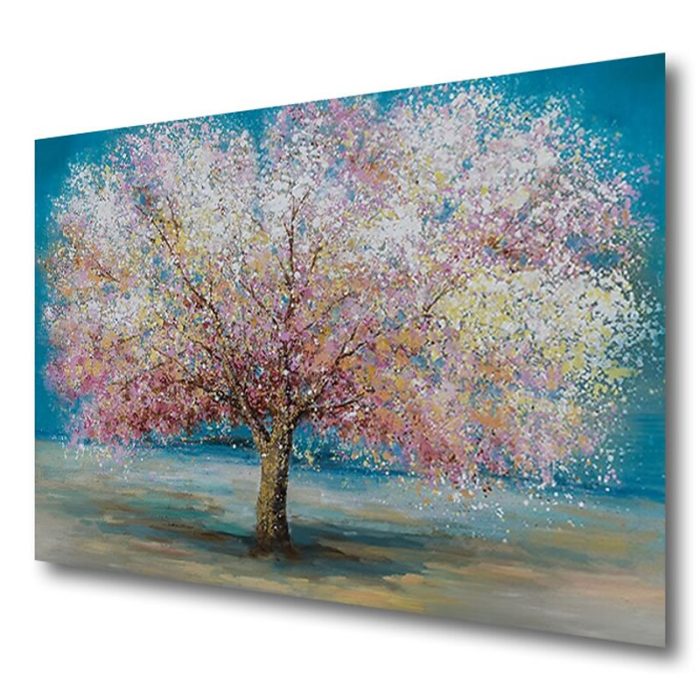 Tree of Life Wall Art Deco Blue Pink Canvas Painting Hang Up Sofa - Image 4
