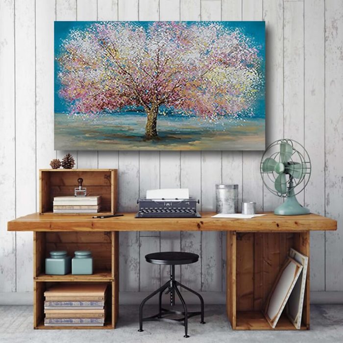 Tree of Life Wall Art Deco Blue Pink Canvas Painting Hang Up Sofa - Image 7