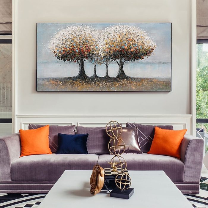 Trees Oil Painting On Canvas Textured Landscape Wall Paintings - Image 7