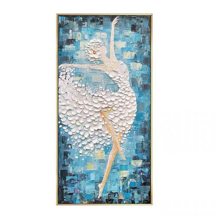 White Ballerina Oil Painting On Canvas Blue Texture Wall Art - Image 2