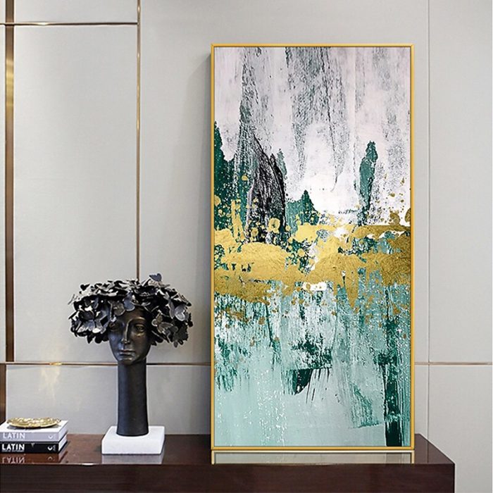 White Gold Teal Handmade Oil Painting Modern Abstract Canvas Art - Image 3