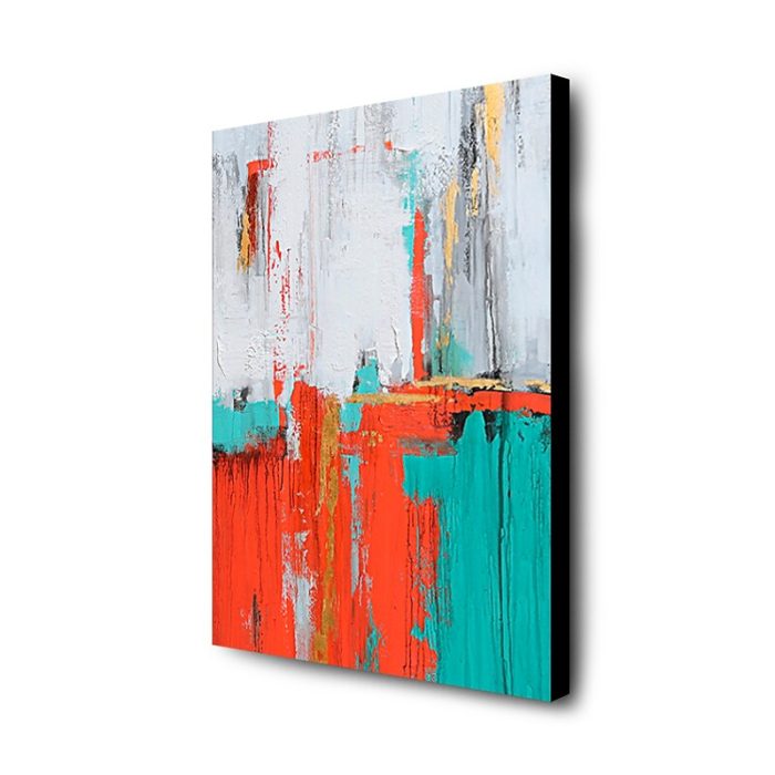 White Orange Teal Abstract Painting Textured Oil On Canvas Decor - Image 4