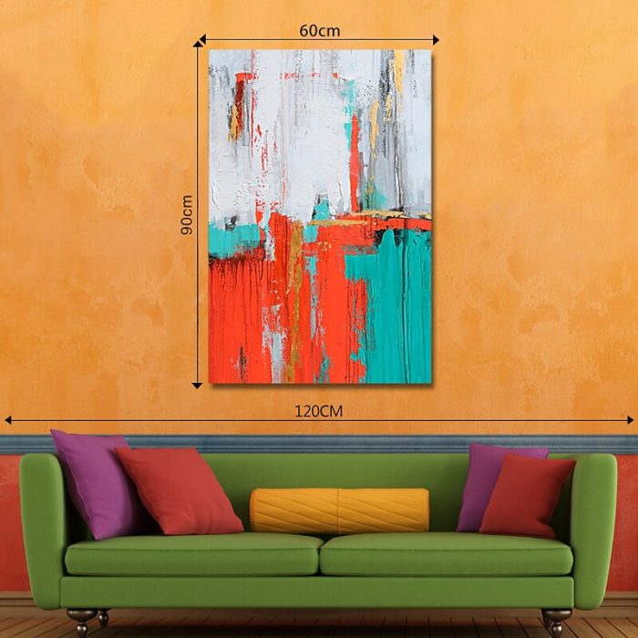 White Orange Teal Abstract Painting Textured Oil On Canvas Decor
